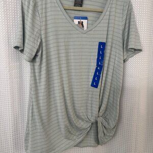Matty M Light Teal Striped V-Neck T-Shirt